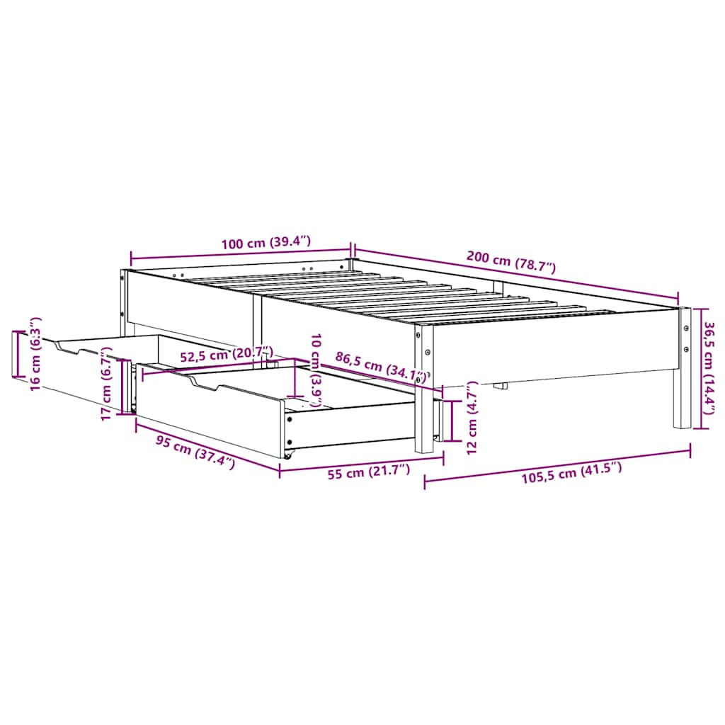 Bed Frame without Mattress White 100x200 cm Solid Wood Pine