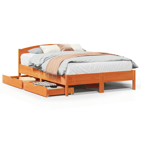 Bed Frame without Mattress Wax Brown 150x200 cm Solid Wood Pine