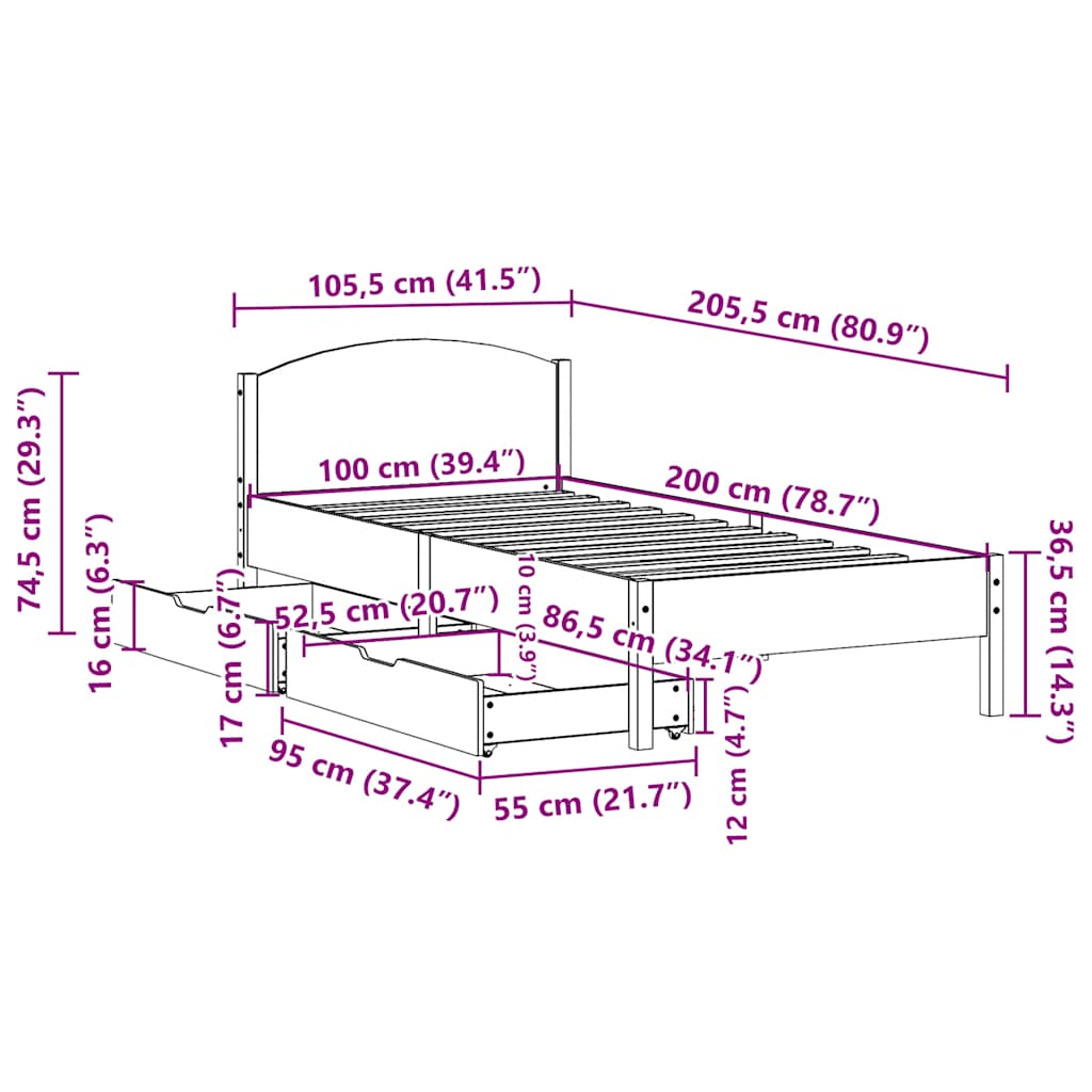 Bed Frame without Mattress Wax Brown 100x200 cm Solid Wood Pine