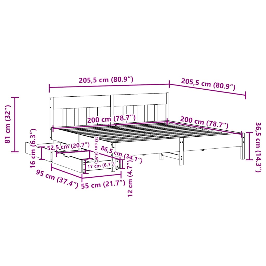 Bed Frame without Mattress Wax Brown 200x200 cm Solid Wood Pine