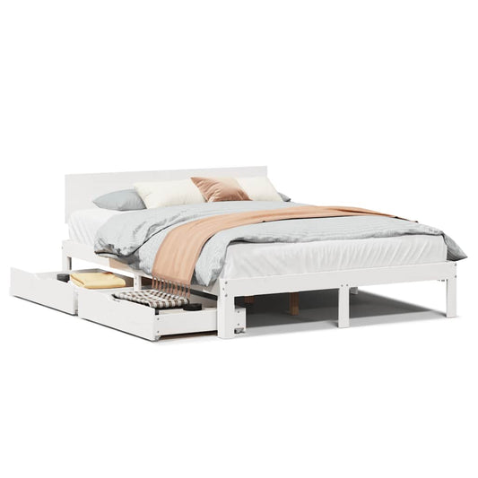 Bed Frame with Drawers without Mattress White 150x200 cm