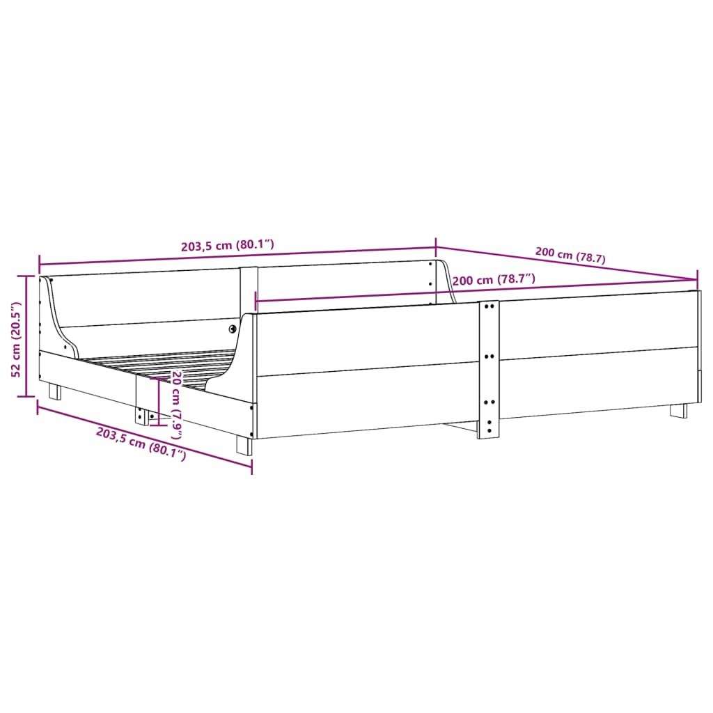 Bed Frame without Mattress White 200x200 cm Solid Wood Pine