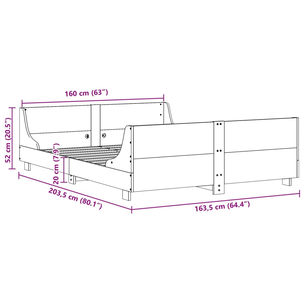 Bed Frame without Mattress White 160x200 cm Solid Wood Pine