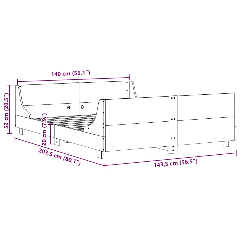 Bed Frame without Mattress White 140x200 cm Solid Wood Pine