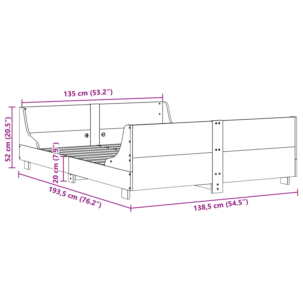 Bed Frame without Mattress 135x190 cm Double Solid Wood Pine