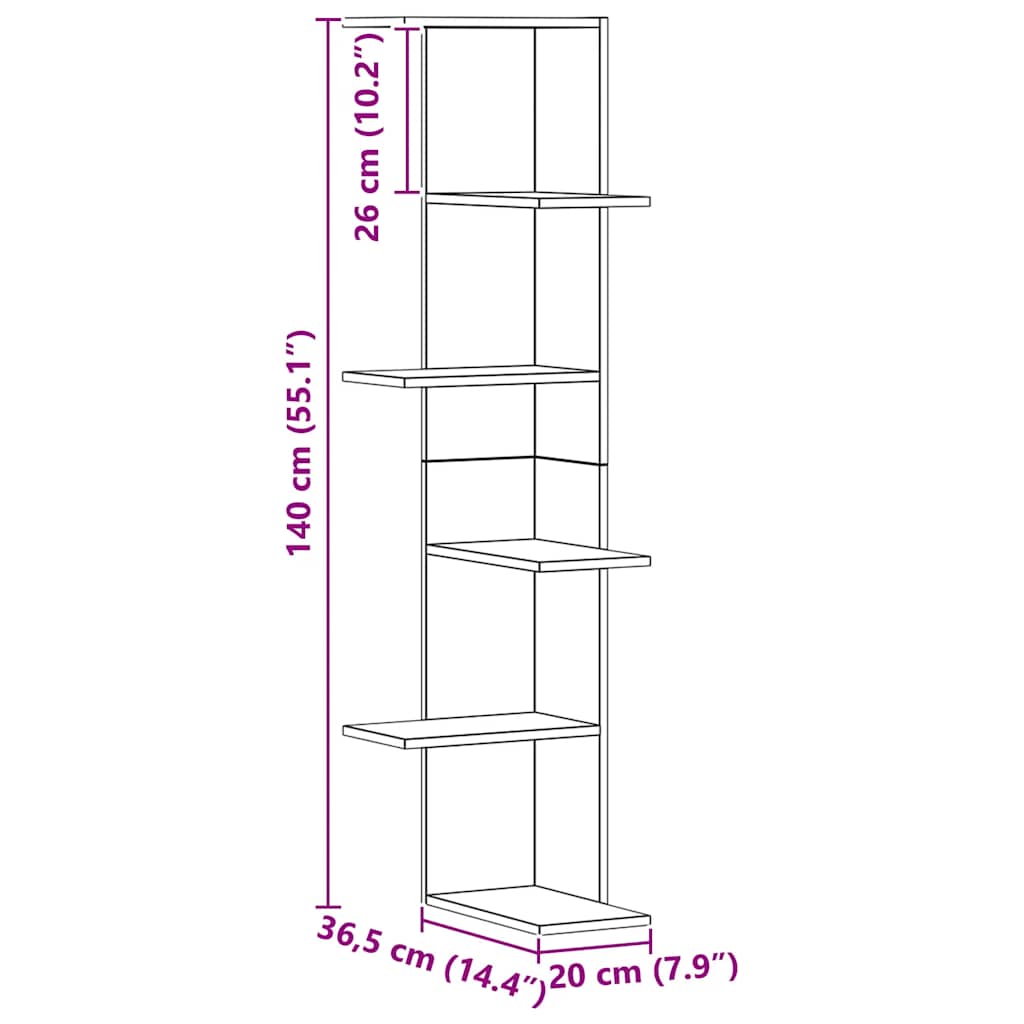 Wall Corner Shelf Artisian Oak 36.5x36.5x140 cm Engineered Wood