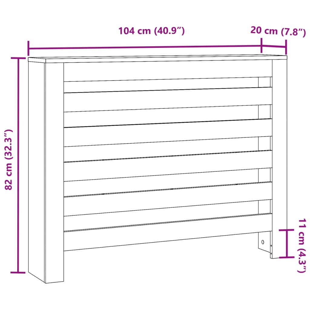 Radiator Cover Concrete Grey 104 x 20 x 82 cm Engineered Wood
