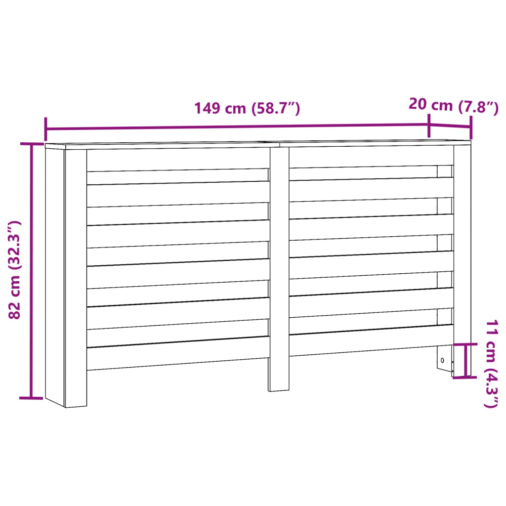 Radiator Cover Grey Sonoma 149 x 20 x 82 cm Engineered Wood