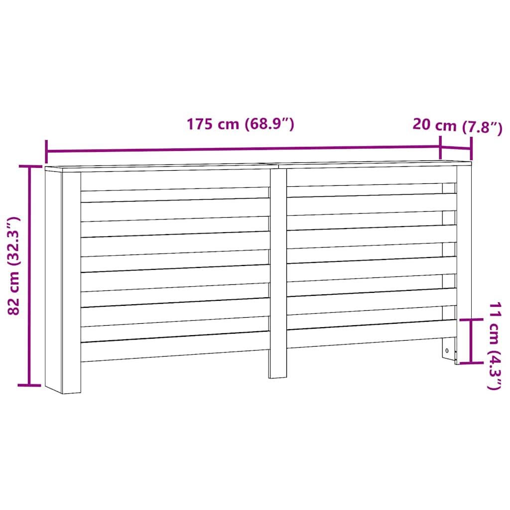Radiator Cover Black 175 x 20 x 82 cm Engineered Wood