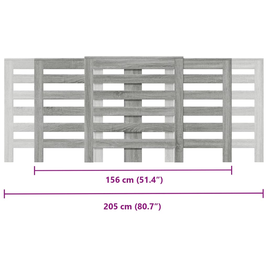 Radiator Cover Grey Sonoma 205x21,5x83,5 cm Engineered Wood