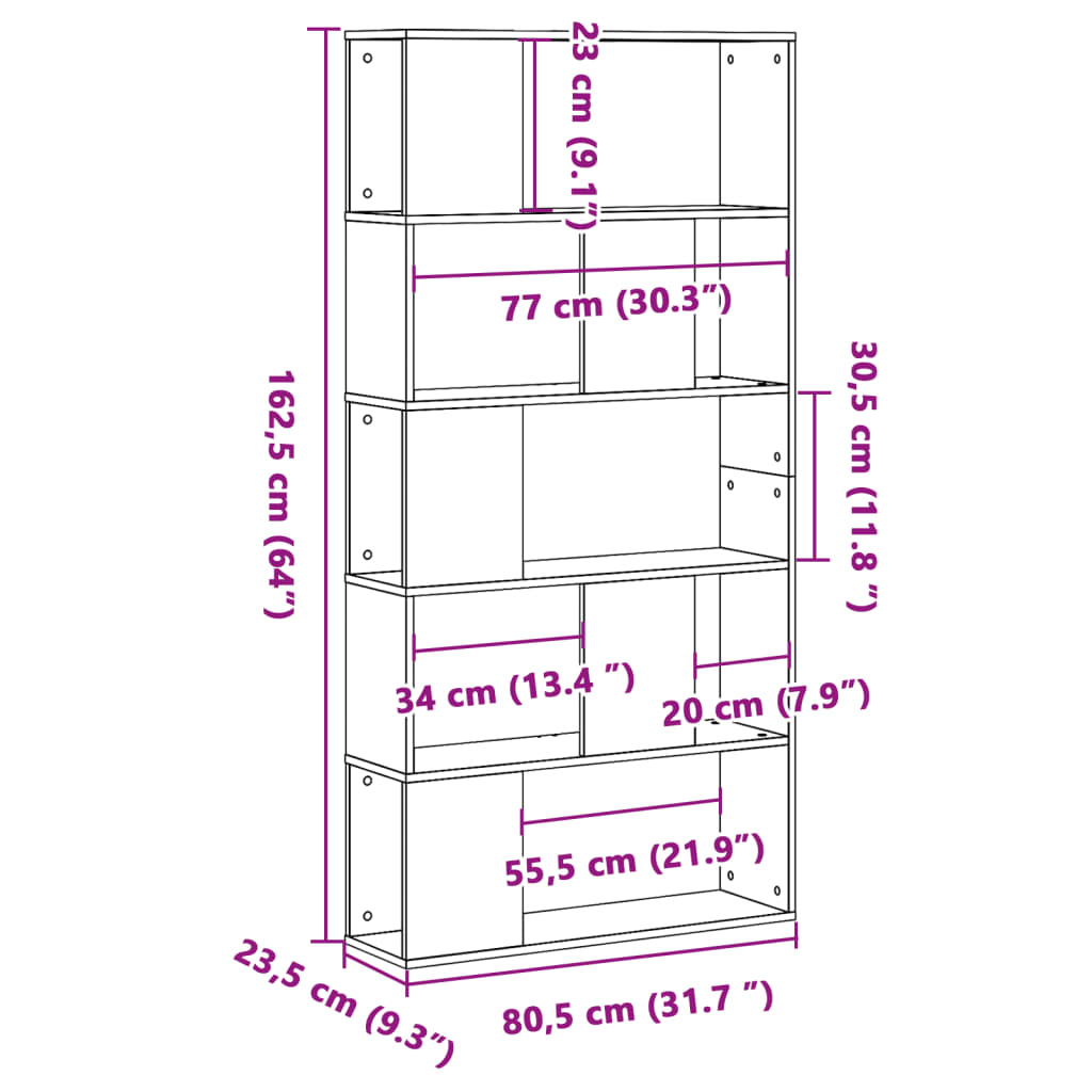 Bookcase 5-Tier Sonoma Oak 80,5x23,5x162,5 cm Engineered Wood