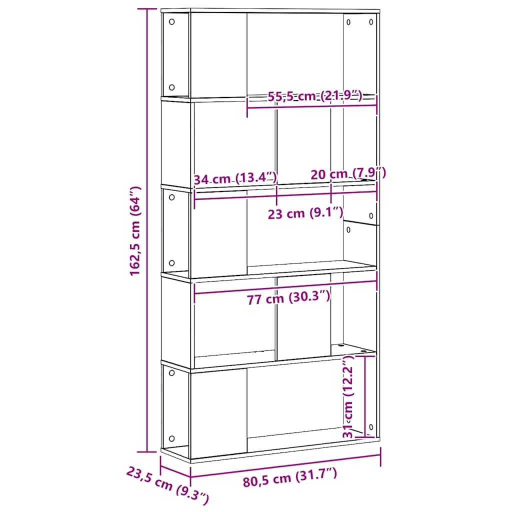 Bookcase 5-Tier Artisian Oak 80,5x23,5x162,5 cm Engineered Wood