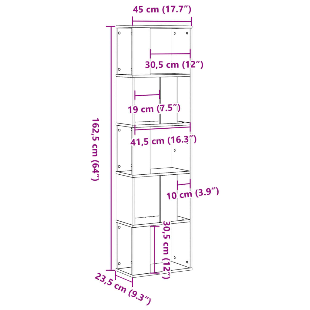 Bookcase 5-Tier Grey Sonoma 45x23,5x162,5 cm Engineered Wood
