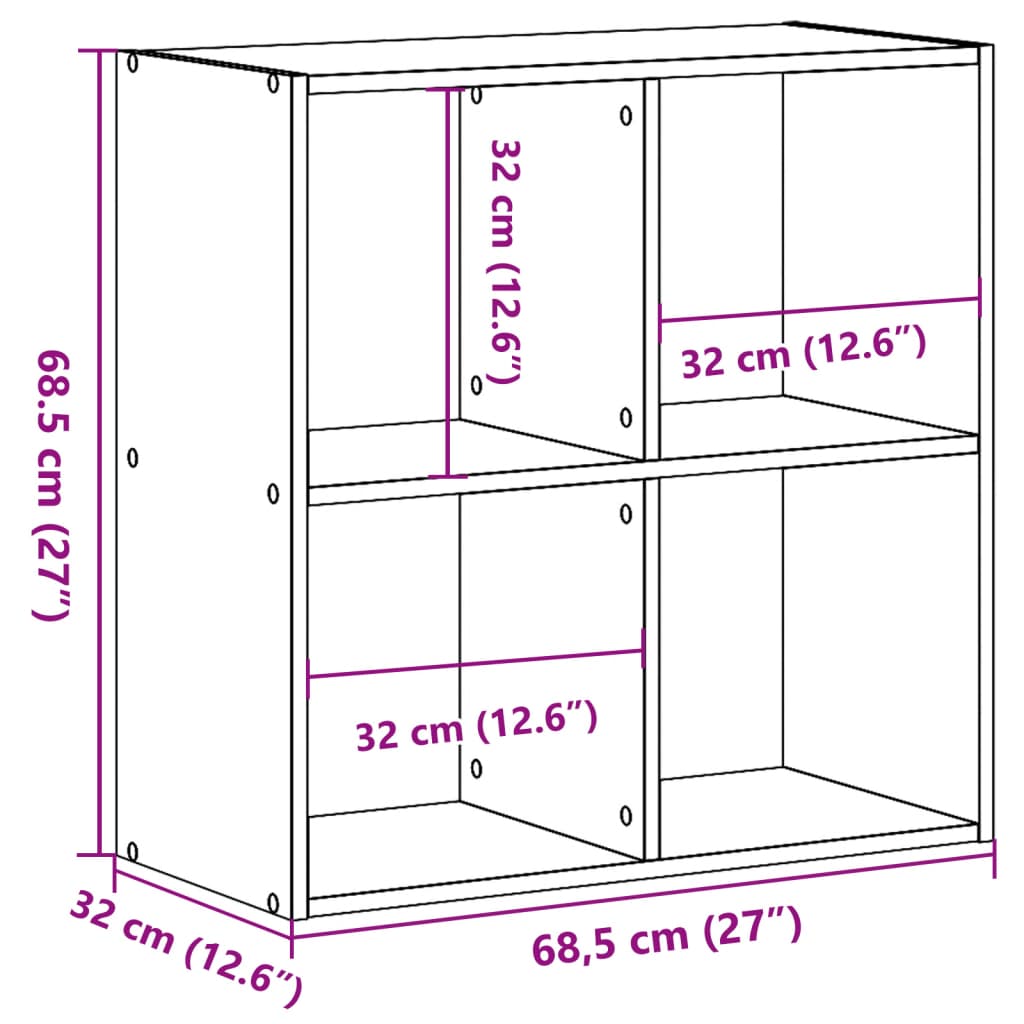 Bookcase Grey Sonoma 68,5x32x68,5 cm Engineered Wood