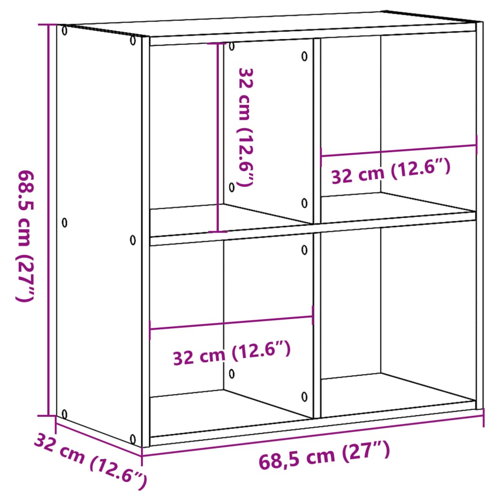 Bookcase Old Wood 68,5x32x68,5 cm Engineered Wood