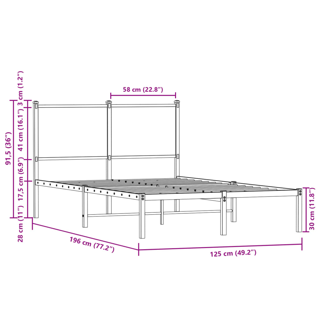 Metal Bed Frame without Mattress Smoked Oak 120x190 cm Small Double