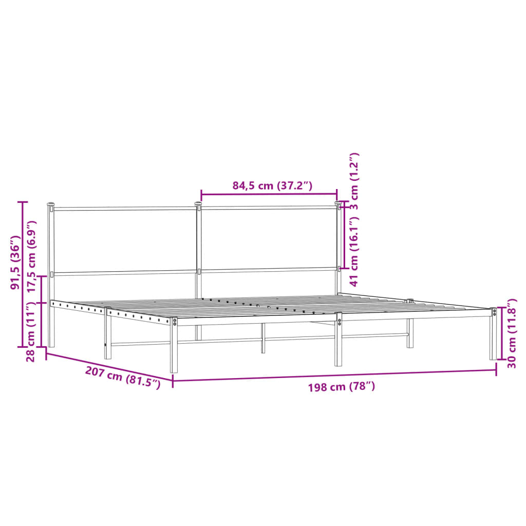 Metal Bed Frame without Mattress Smoked Oak 193x203 cm