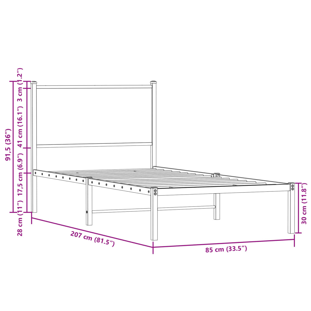 Metal Bed Frame without Mattress Sonoma Oak 80x200 cm