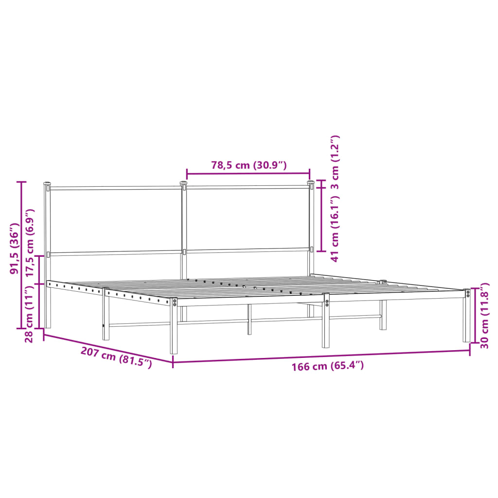 Metal Bed Frame without Mattress Sonoma Oak 160x200 cm