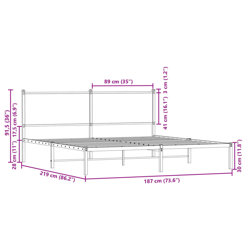 Metal Bed Frame without Mattress Sonoma Oak 183x213 cm