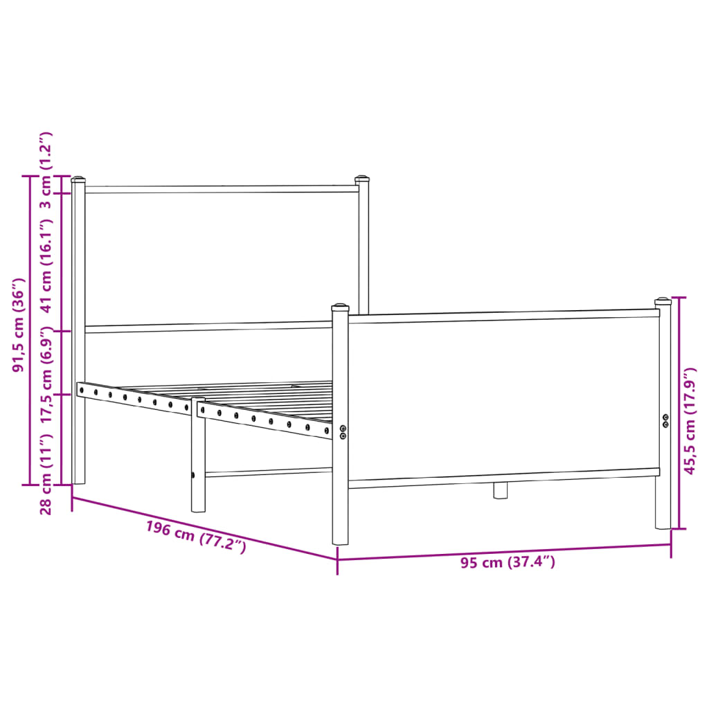Metal Bed Frame without Mattress Brown Oak 90x190 cm Single
