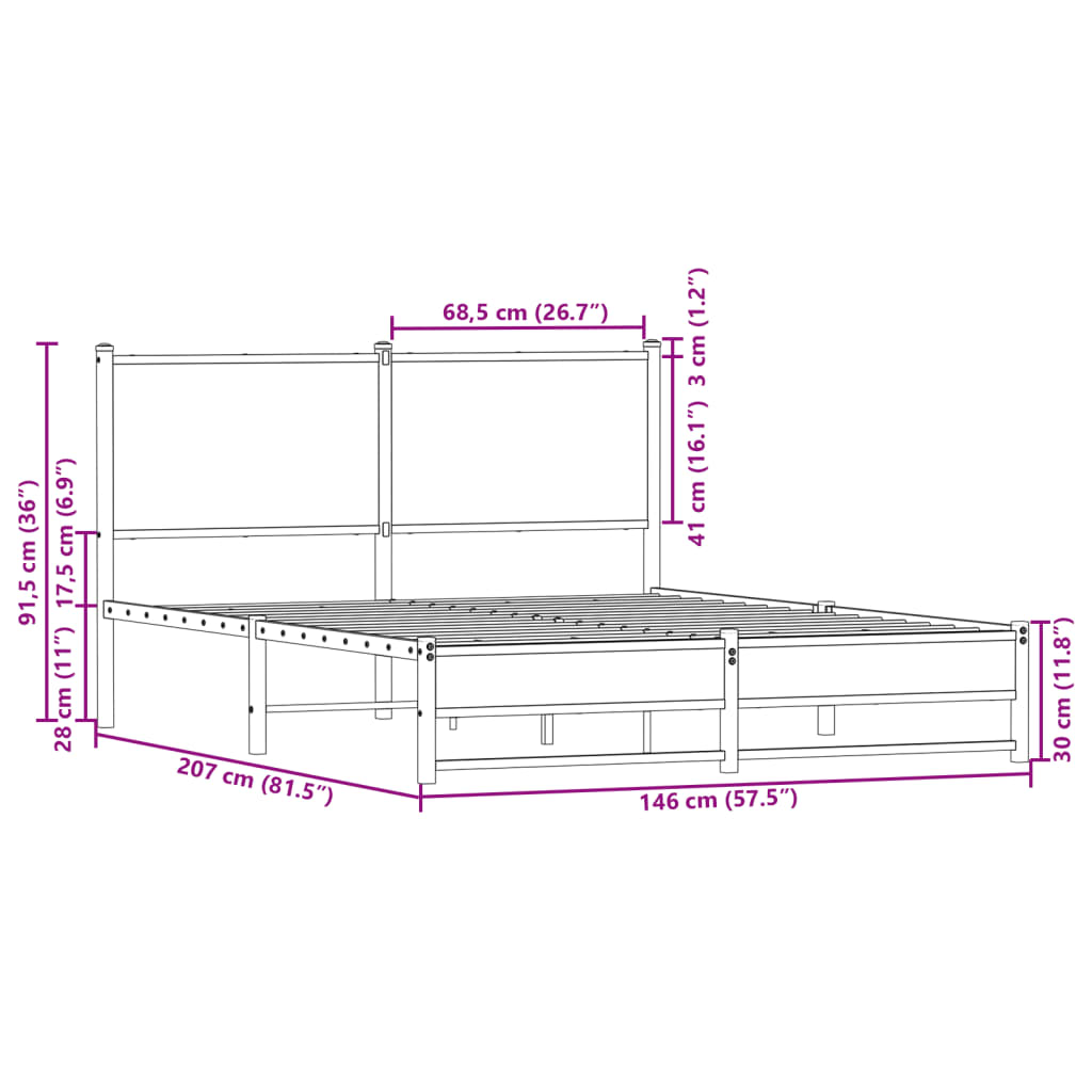 Metal Bed Frame without Mattress Smoked Oak 140x200 cm