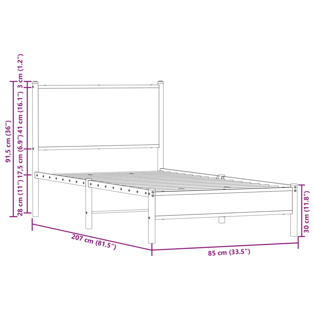 Metal Bed Frame without Mattress Sonoma Oak 80x200 cm