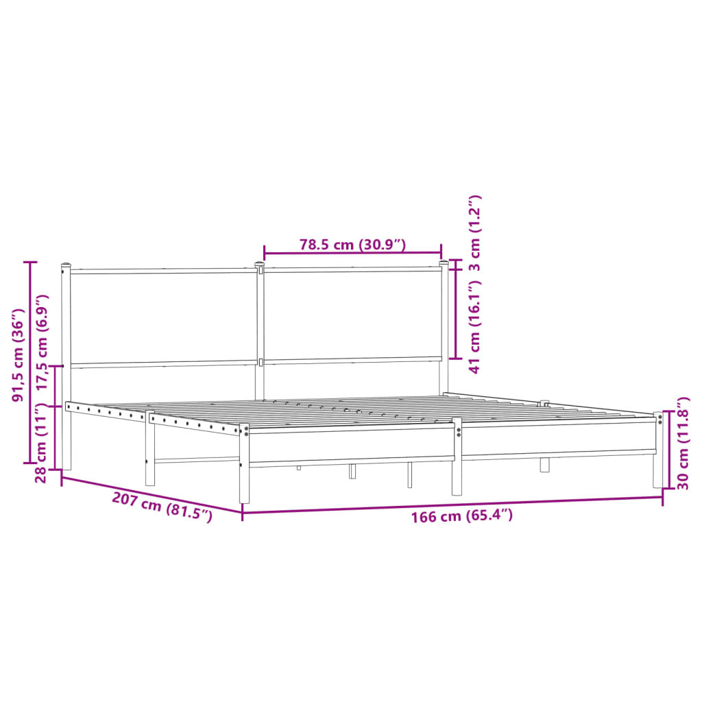 Metal Bed Frame without Mattress Sonoma Oak 160x200 cm
