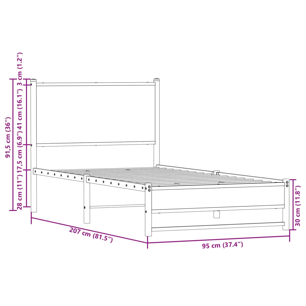 Metal Bed Frame without Mattress Brown Oak 90x200 cm