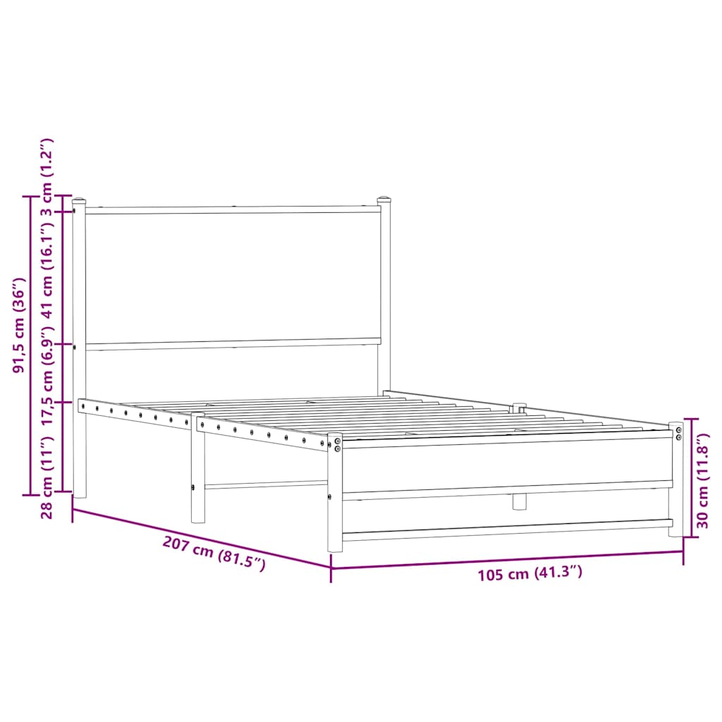 Metal Bed Frame without Mattress Brown Oak 100x200 cm