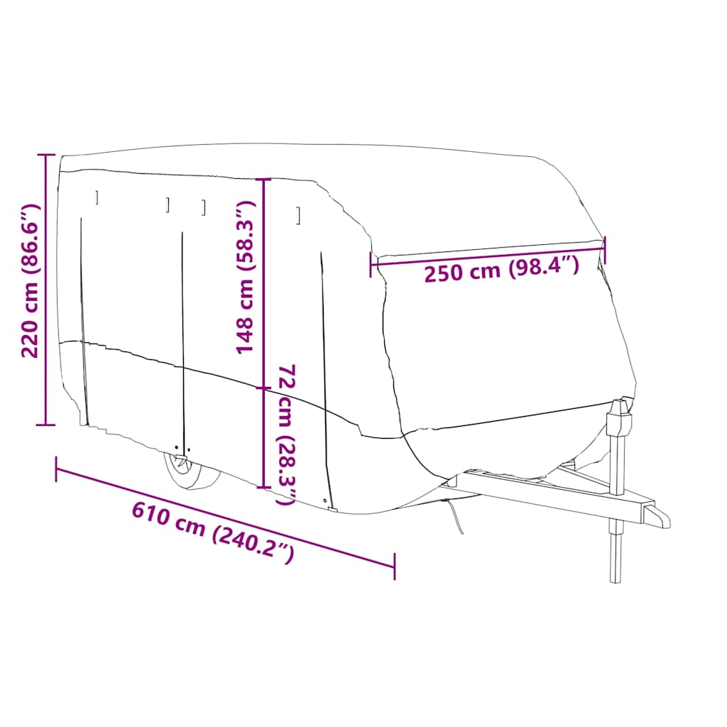 Caravan Cover Grey 610x250x220 cm Non-woven Fabric