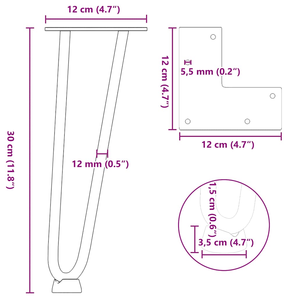 Hairpin Legs for Coffee Table 4 pcs White 30 cm Solid Steel