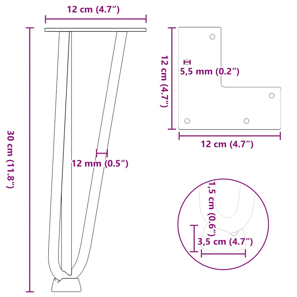 Hairpin Legs for Coffee Table 4 pcs Natural Steel 30 cm Solid Steel