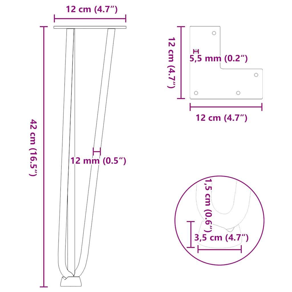 Hairpin Legs for Coffee Table 4 pcs Black 42 cm Solid Steel