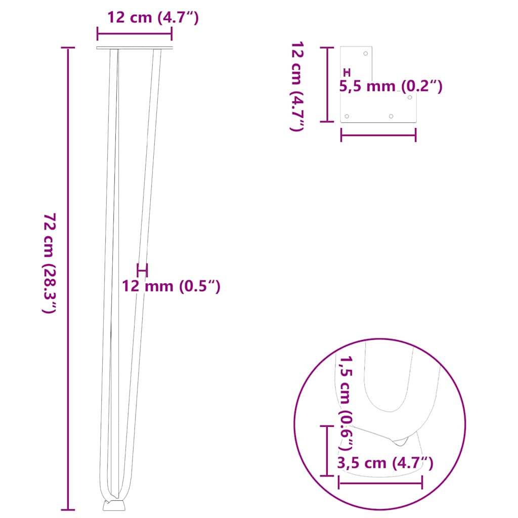 hairpin legs for console tables for Console Table 4 pcs Black 72 cm Solid Steel