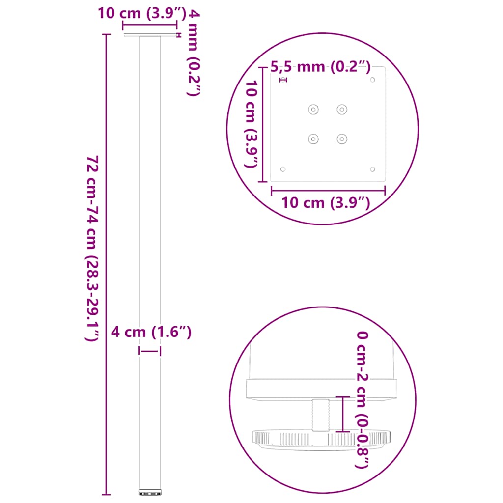 Console Table Legs 4 pcs Natural Steel 72-74 cm Steel
