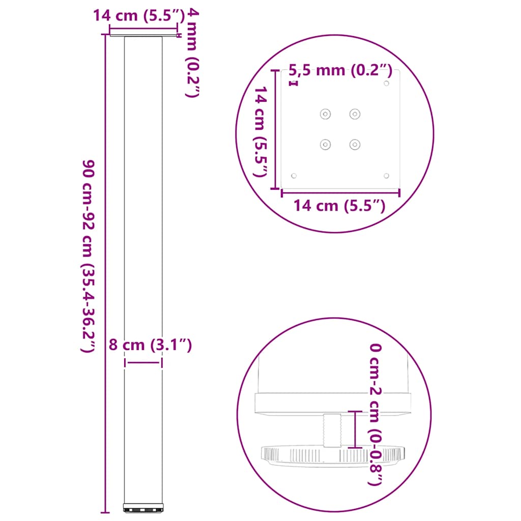 Bar Table Legs 4 pcs Anthracite 90-92 cm Steel