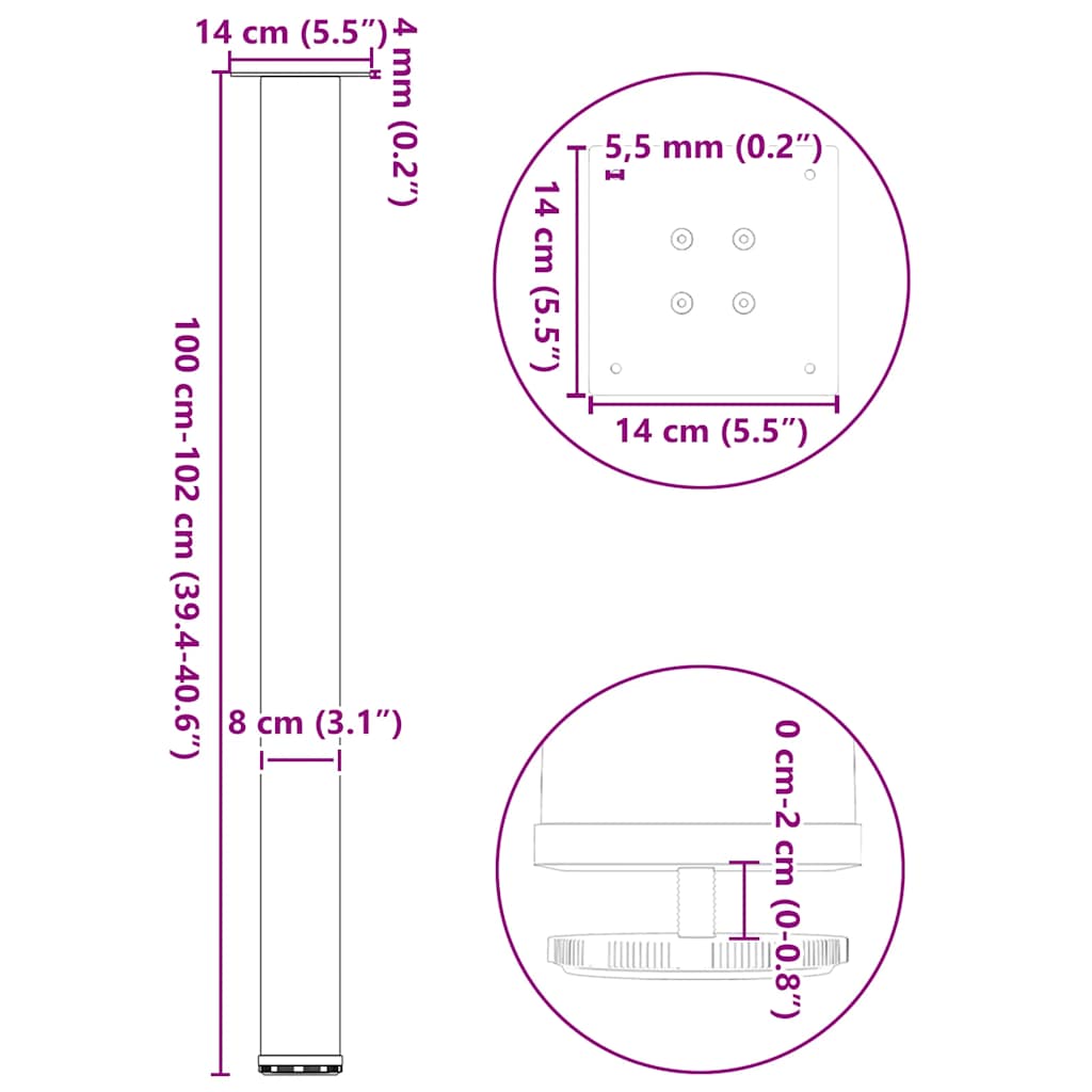 Bar Table Legs 4 pcs Black 100-102 cm Steel