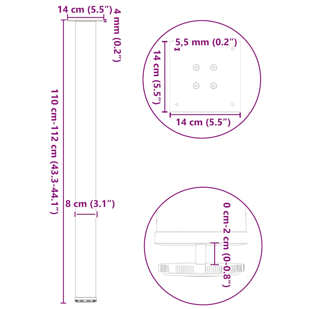 Bar Table Legs 4 pcs White 110-112 cm Steel