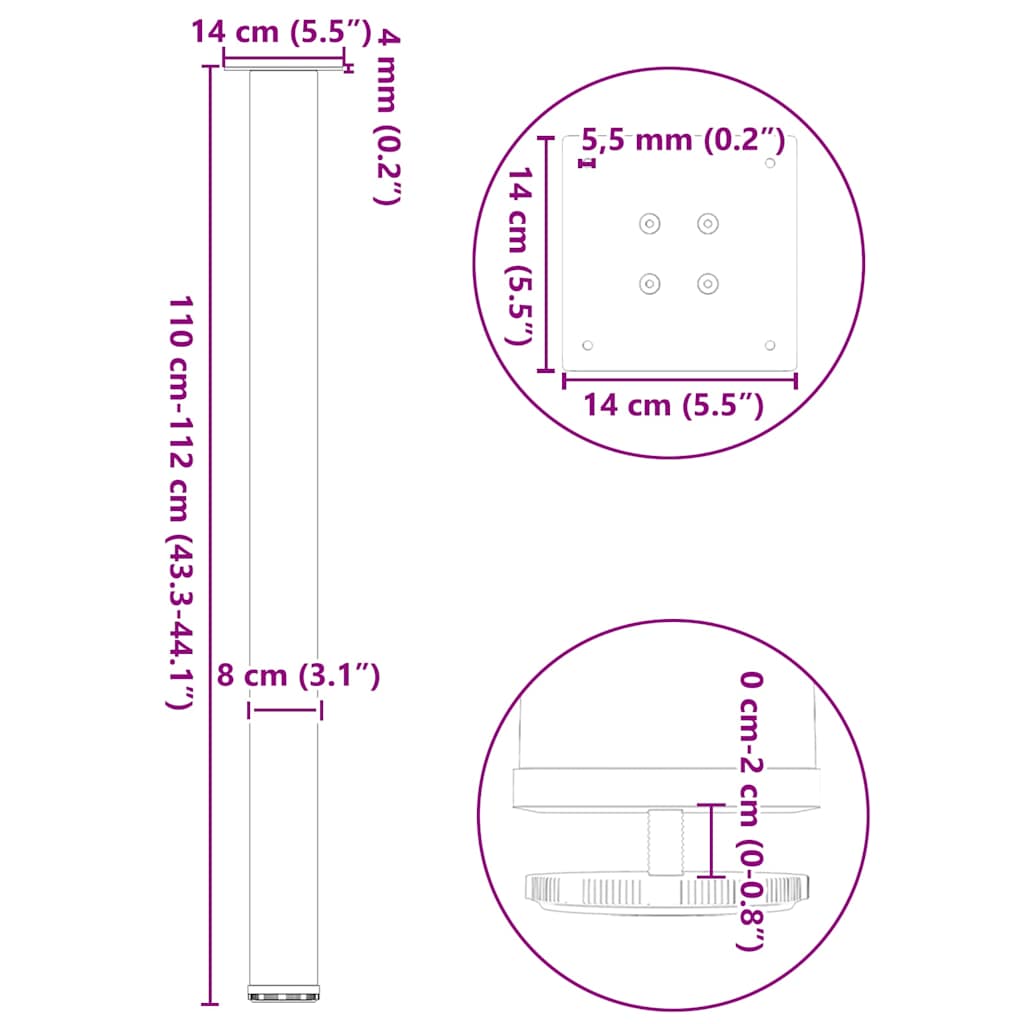 Bar Table Legs 4 pcs Anthracite 110-112 cm Steel