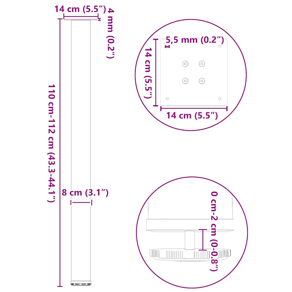 Bar Table Legs 4 pcs Natural Steel 110-112 cm Steel