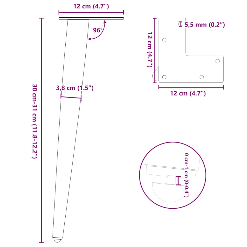 Coffee Table Legs Conical Shape 4 pcs Black 30-31 cm Steel