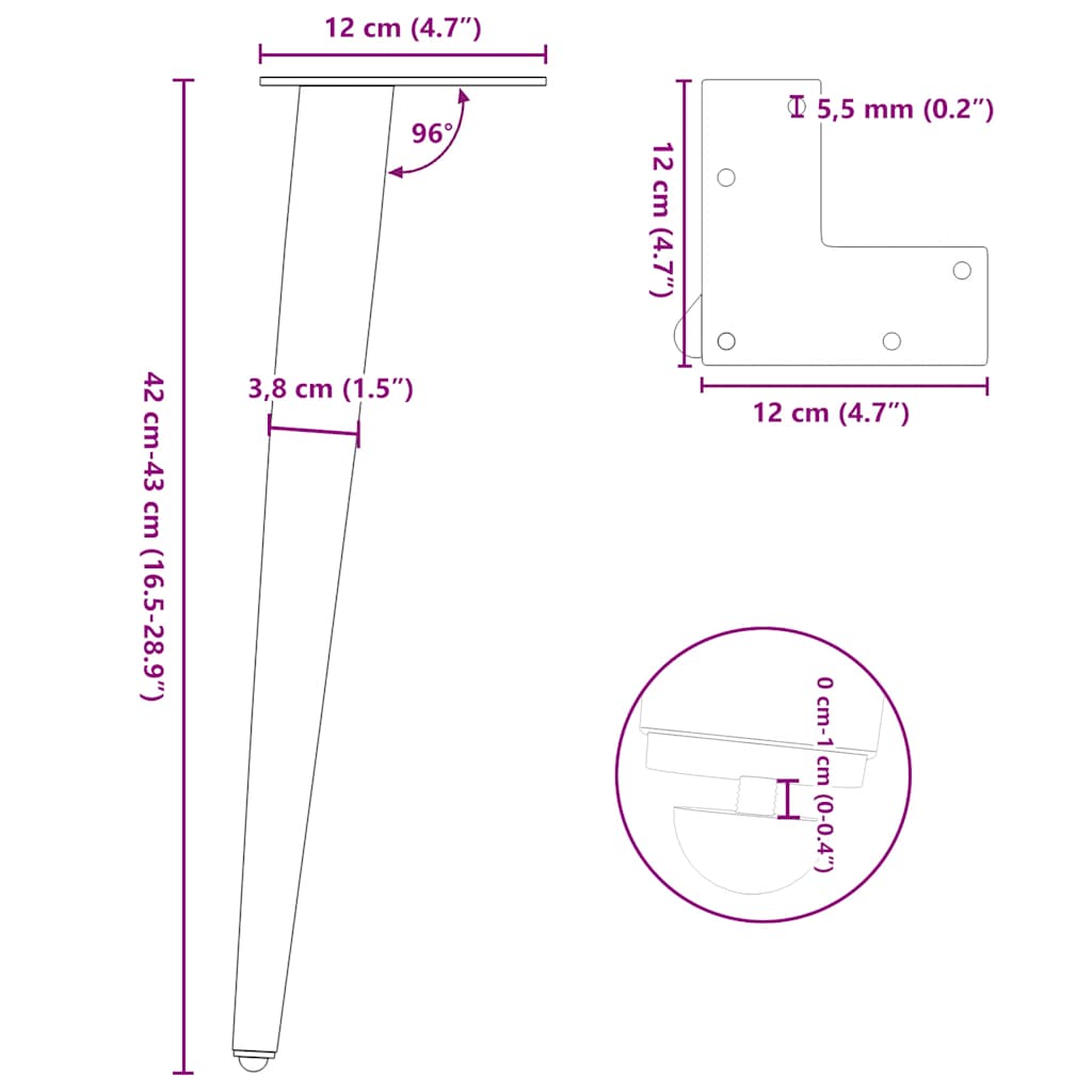 Coffee Table Legs Conical Shape 4 pcs Black 42-43 cm Steel