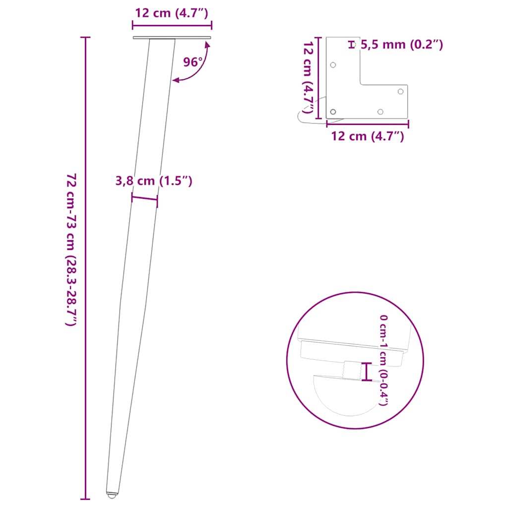 Console Table Legs Conical Shape 4 pcs White 72-73 cm Steel