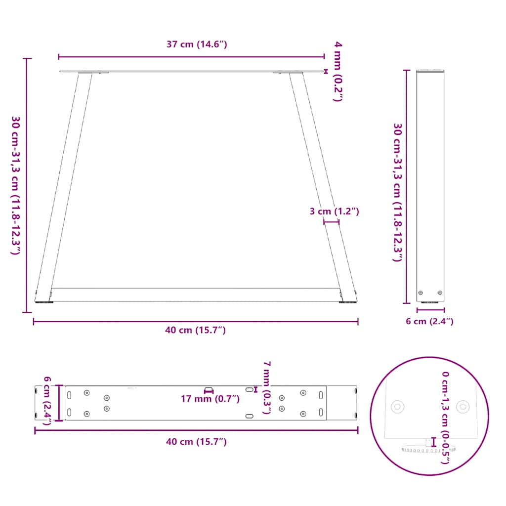 Coffee Table Legs V-Shape 2 pcs Black 40x(30-31.3) cm Steel