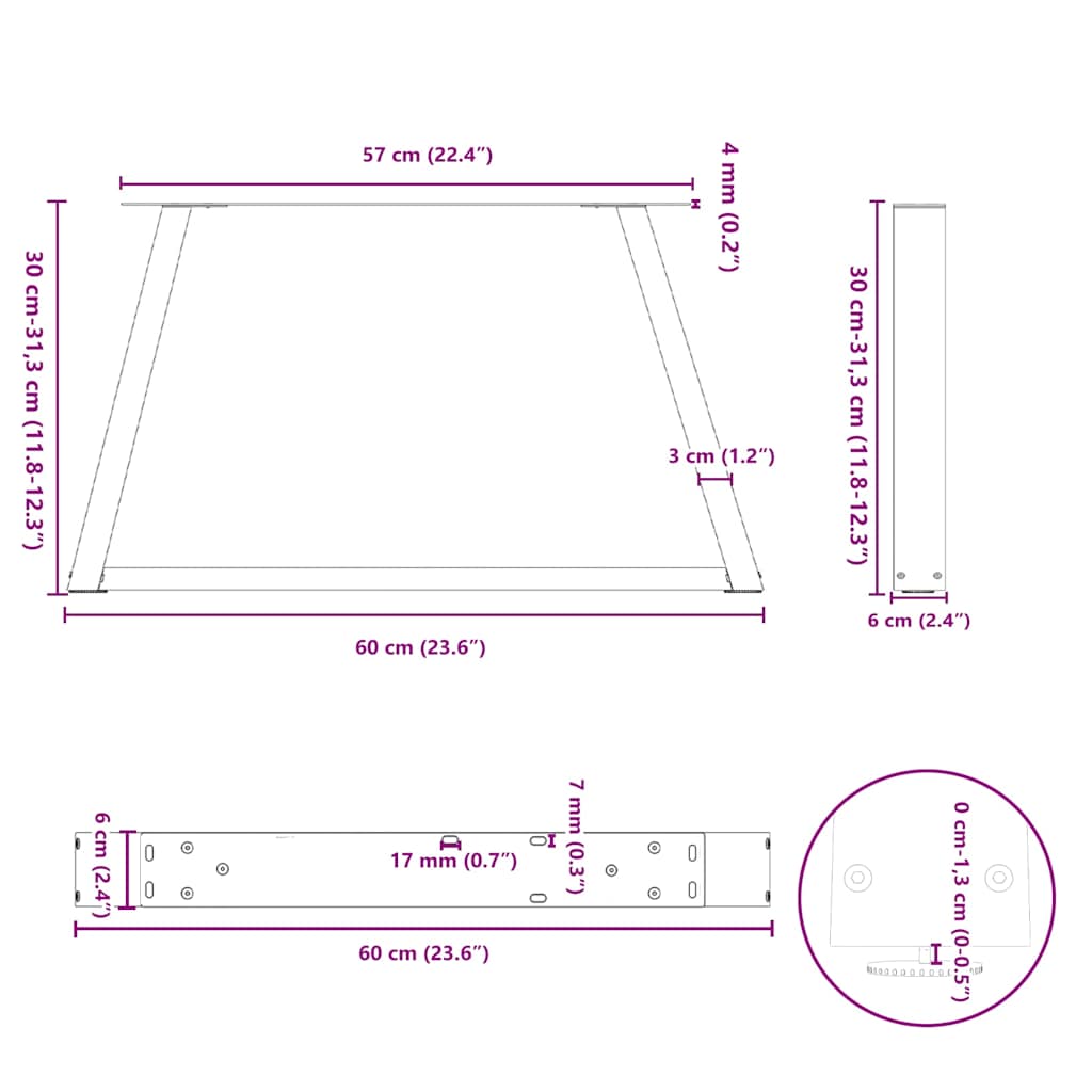 Coffee Table Legs V-Shape 2 pcs Anthracite 60x(30-31.3) cm Steel