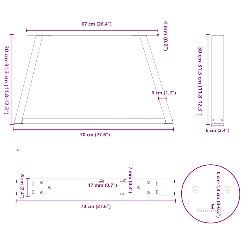 Coffee Table Legs V-Shape 2 pcs Black 70x(30-31.3) cm Steel