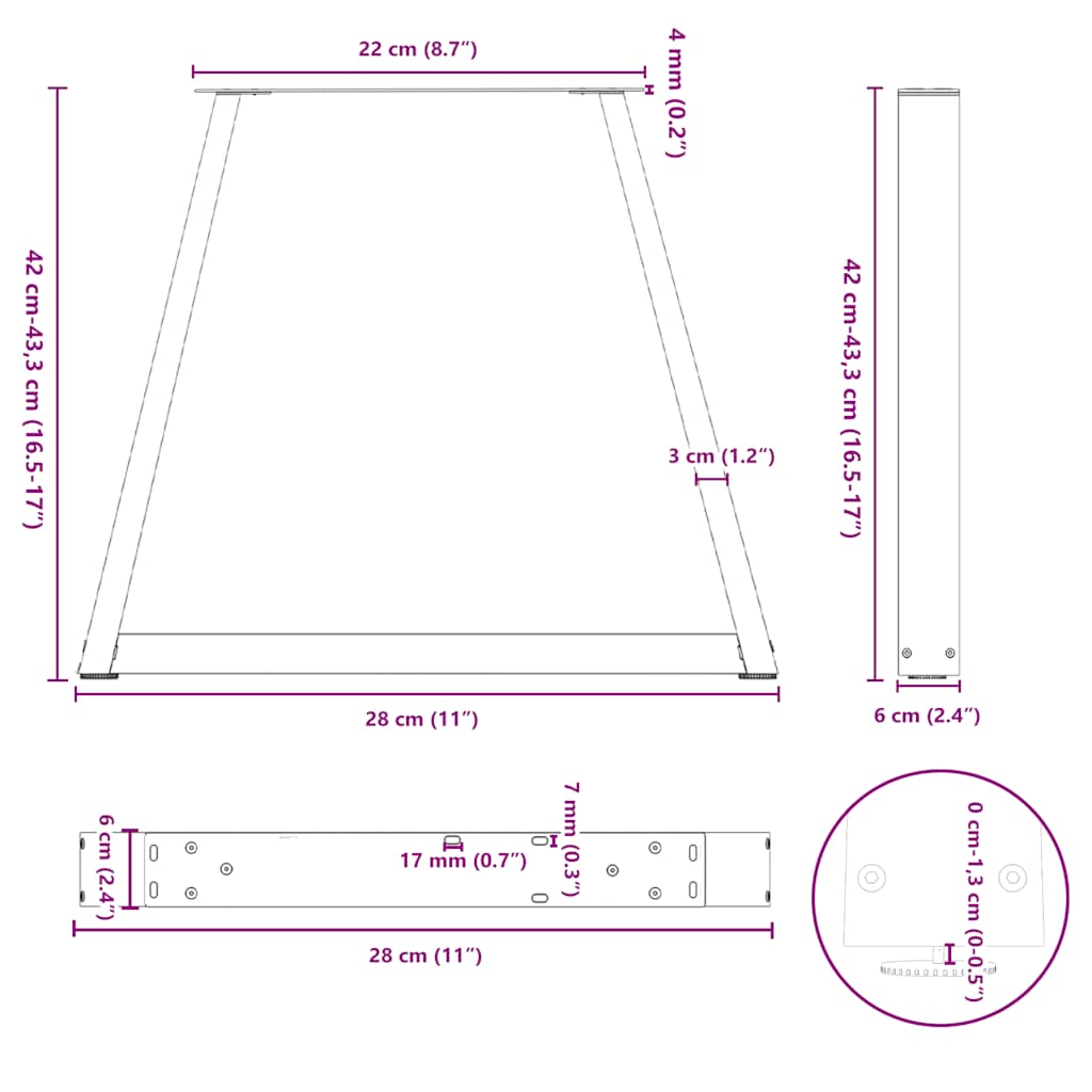 Coffee Table Legs V-Shape 2 pcs Black 28x(42-43.3) cm Steel