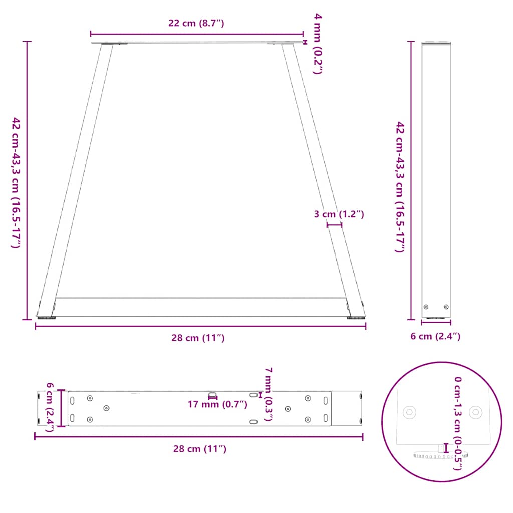 Coffee Table Legs V-Shape 2 pcs Anthracite 28x(42-43.3) cm Steel