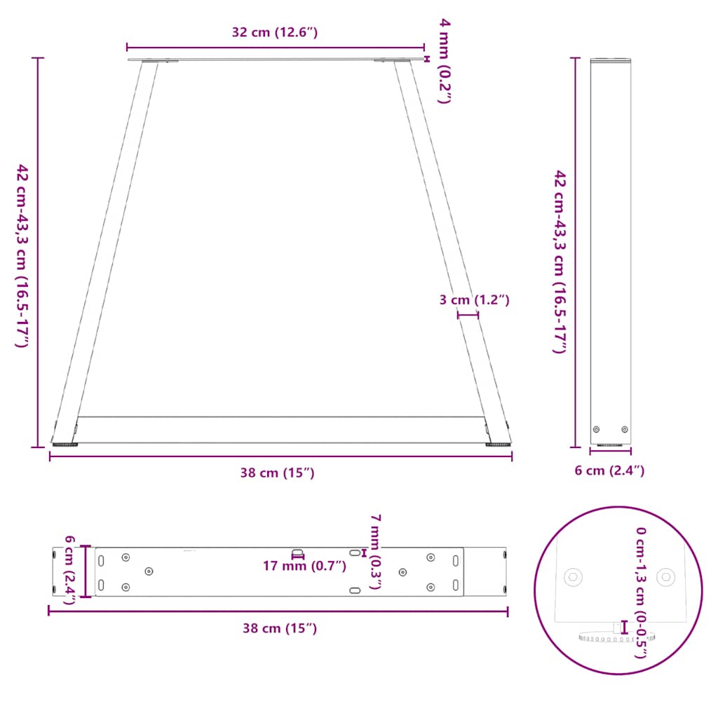 Coffee Table Legs V-Shape 2 pcs White 38x(42-43.3) cm Steel